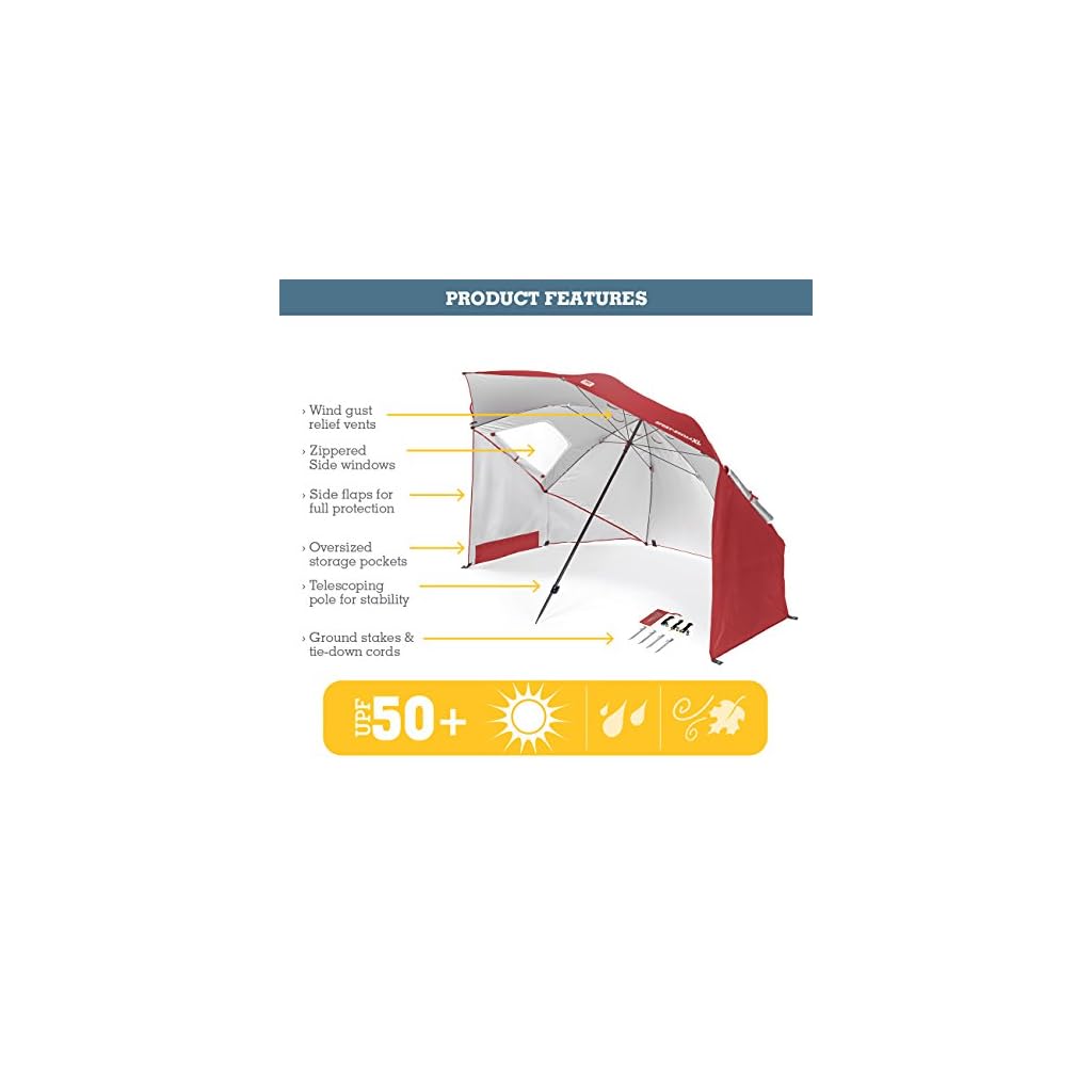 SportBrella XL Vented SPF 50+ Sun and Rain Canopy Umbrella for Beach