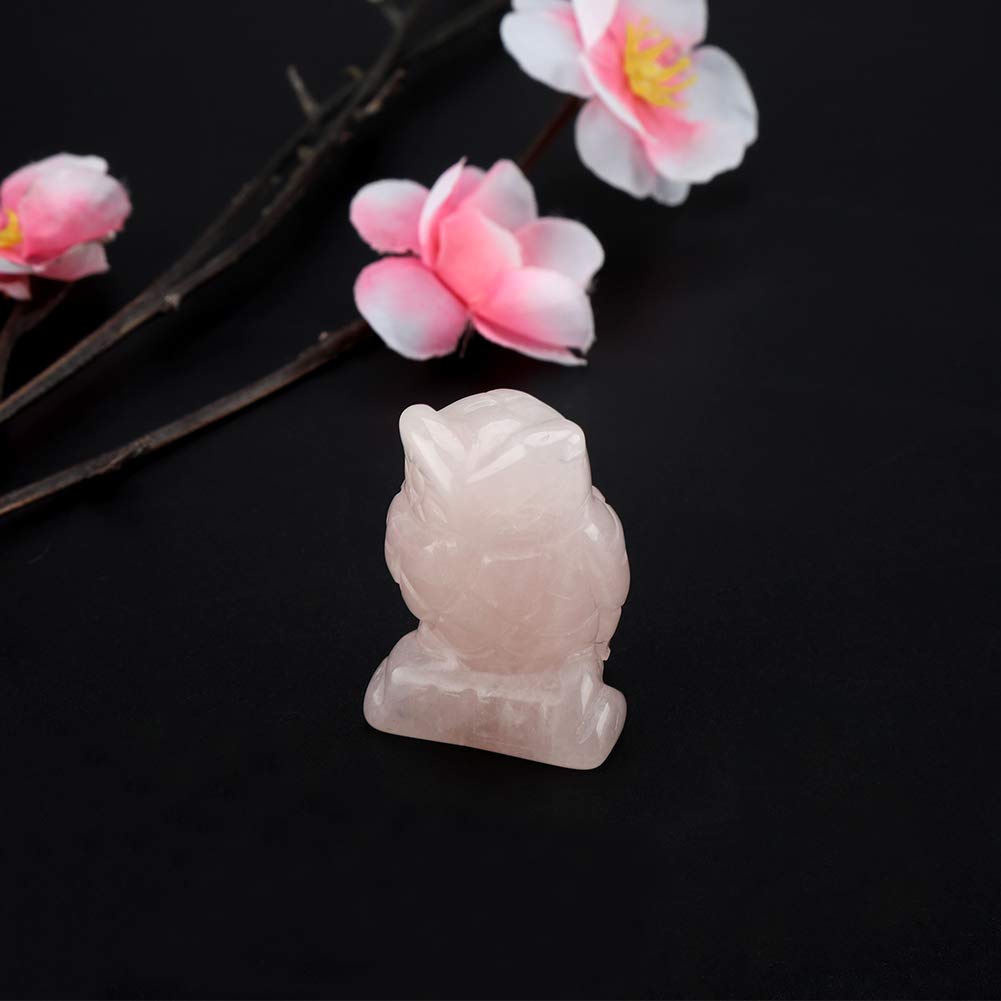 FTVOGUE Natural Rose Quartz Gemstone, Carved Owl-Shaped Decor Pink Crystal Healing Stone Gemstone Decoration(1.5 inch)