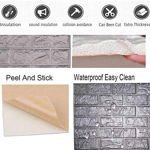 POPPAP 3D Foam Wall Panels Grey Color Peel and Stick Brick Wallpaper Self-Adhesive Removable for TV Walls, Background Wall Decor 10PCS