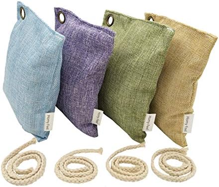 Homy Feel Air Purifying,Bamboo Charcoal Air Freshener and Odor Eliminator Bag,Air Filter Purifier for Fridge,Freezers,Cars,Closet,Shoes,Kitchens,Basements,Bedrooms,Living Areas(4 x 200g,Square)