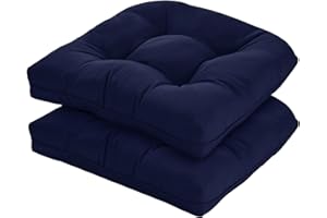 HOMELYSIAN 19x19 Outdoor Chair Cushions Set of 2, Wicker Patio Furniture Cushions with Tufted Buttons, Thick Outdoor Seat Cushions for Lawn Chairs, Overstuffed and Water Resistant, Navy
