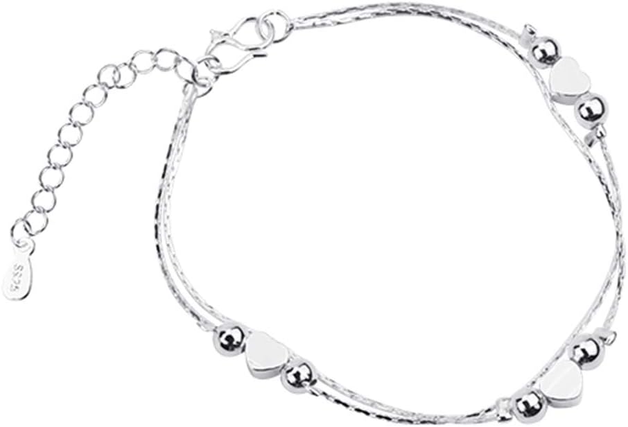 Double Layer Anklet,Heart Ball Charm Ankle Bracelet,Lady Sandal Barefoot Ankle Bracelet