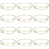 SUNNYCLUE 12Pcs Gold Expandable Bangle Adjustable Wire Bracelets Stainless Steel Blank Metal Stackable Bracelet Cuff Set for Jewelry Making Charms Bulk DIY Crafting Supplies Women Adults Beginner