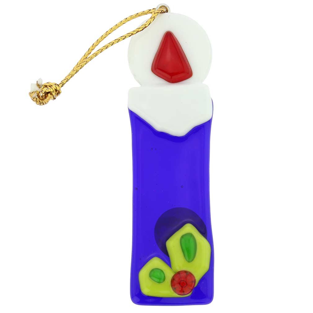 Glass Of Venice Murano Glass Candle Christmas Ornament - Blue