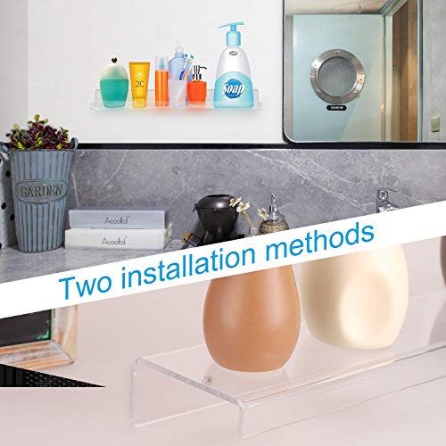 NEARPOW Acrylic Floating Wall Ledge Shelf, Set of 3 15 inches Clear Shelves for Bathroom, Kitchen Storage, Living Room, Office and Library for Kids, Extra Strong and Easy to Wall Mount - Thumbnail 2
