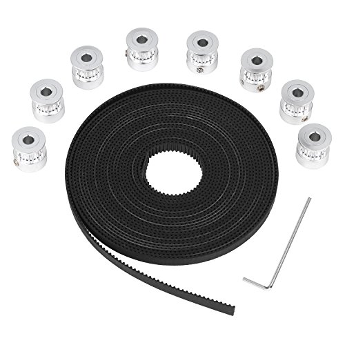 GT2 Timing Belt Pulley, 8pcs 5mm 20 Teeth Timing Pulley Wheel and GT2 5 Meters Rubber 2mm Pitch 6mm Wide Timing Belt with Allen Wrench for 3D Printer CNC by Beauty Star