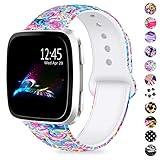 Humenn Bands Compatible with Fitbit Versa,Soft Silicone Fadeless Pattern Printed Wristband Versa Smart Fitness Watch, Women Men (H,Painting, H,Painting)