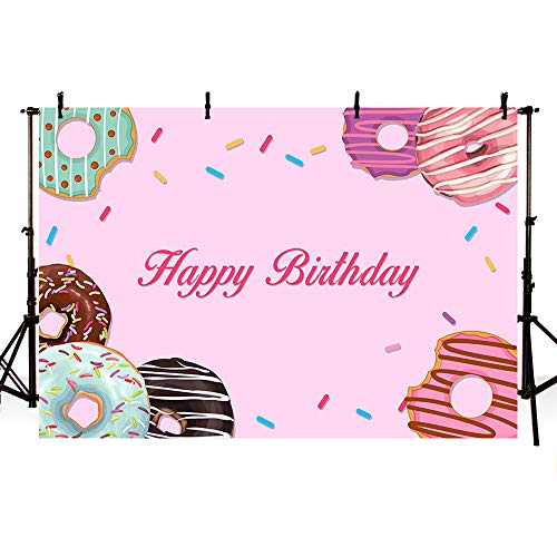 MEHOFOTO Donut Themed Happy Birthday Party Decoration Photo Studio Background Pink Girl Banner Photography Backdrops Props 7x5ft