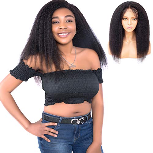 Feelgrace-Natural-Black-10A-Grade-Kinky-Straight-Human-Hair-Lace-Closure-Wigs-for-Black-Women-Brazilian-Virgin-Kinky-Straight-Yaki-Wig-200-Density-Lace-Wig-12-inches