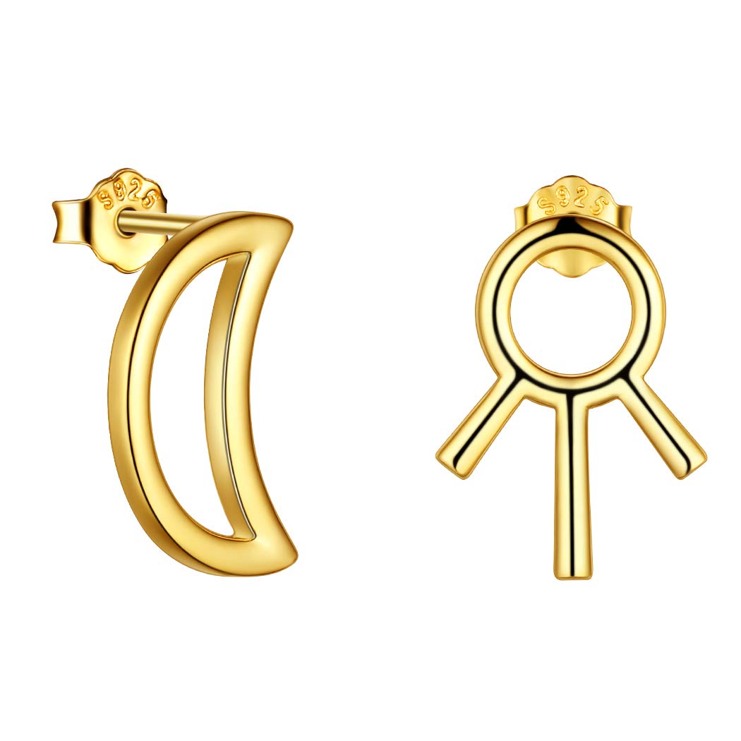 Mismatch Sun Crescent Mooon Earrings Stud for Women Girls 925 Sterling Silver 18K Gold Plated Moon Sun Earrings Asymmetric Earrings Celestial Earrings Jewelry Bridesmaid Gift FE0114Y
