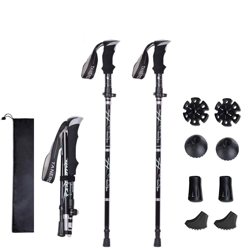 XDSP Trekking Poles, Ultralight Hiking/Walking/Trekking, Antishock and Quick Lock System, Adjustable Wrist Straps, Ergonomic Grip for Hiking/Walking/Traveling/Backpacking (black*2) 2PCS