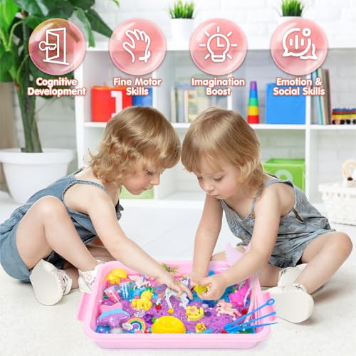 snookids Sand Magica, Unicorn Sand Toy Set, with Natural Beeswax 690g, 24 Sand Molds, 3 Unicorns, Sand Shell with Lid, Sensory Toy Children 3 4 5 6 7 8 9+ Years Old