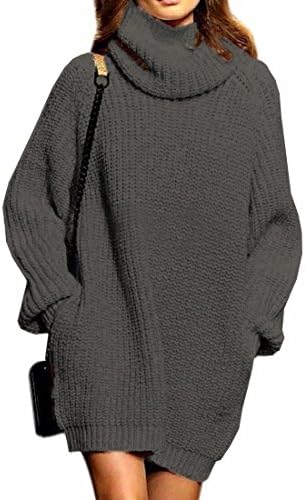 Cowlneck Pullover Sweater Dress,Fengtre Women's Wool Loose Turtleneck Long Sweater Baggy Tops
