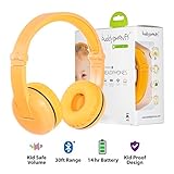 Wireless Bluetooth Headphones for Kids - BuddyPhones PLAY | Kids Safe Volume Limited to 75, 85 or 94 dB | Foldable with 14-Hour Battery Life | Optional Cable for Audio Sharing | Yellow