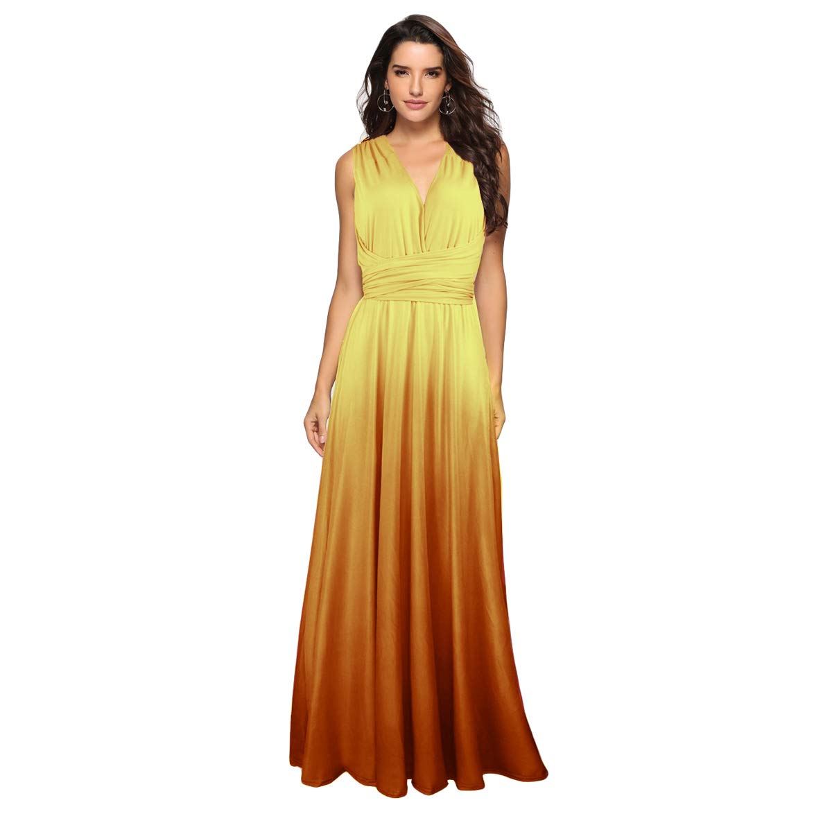 Womens-Backless-Gown-Dress-Multi-Way-Wrap-Halter-Cocktail-Dress-Bandage-Bridesmaid-Long-Dress-Yellow-L