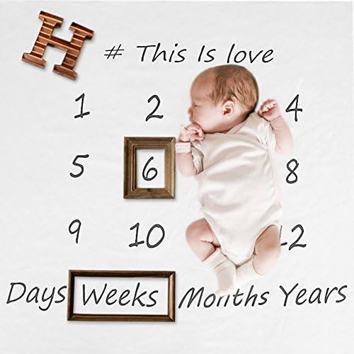 Newborn Baby Milestone Blanket Photography Background Prop Monthly Growth Photo Bedding Wrap Swaddle Stroller Mat (Letter)