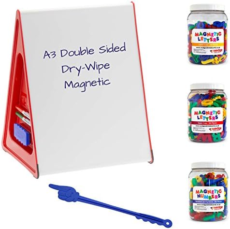 wedge Pre-School / Reception Year / KS1 Resource Bundle, A3 WHITEBOARDS Magnetic Dry Wipe White Board, Magnetic Upper & Lower Letters, Number & Symbols, 4 x Dry Wipe Pens and Magnetic Board Rubber