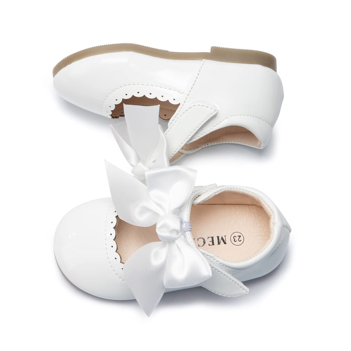 Photo 1 of Bellocasa Mary Jane Little Girls Dress Shoes Toddler Baby Ballet Flats Flower Girls Wedding Party Bow Princess Kid Shoes (JY1807 White,22)