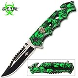 Green Skull Zombie Slayer GRIP HANDLE ASSISTED OPENING RESCUE POCKET KNIFE With Glass Breaker 1