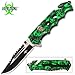 Green Skull Zombie Slayer GRIP HANDLE ASSISTED OPENING RESCUE POCKET KNIFE With Glass Breaker 1