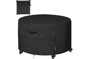 PTEROMY Patio Fire Pit Table Cover, Heavy Duty 600D Canvas Outdoor Waterproof Fireplace Cover (Black, Round, 36'')