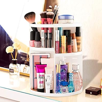 Amazon Com Traverse By Simpson 360 Rotating Makeup Organizer Cosmetic Organizer For Bedroom Dresser Vanity Countertop Multi Function Storage Makeup Carousel White Home Improvement