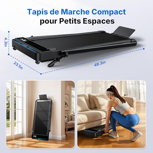 MERACH Tilting Treadmill, 5% Slope, Treadmill 2-6 km/h, 3.0HP Silent Walking Pad, Office Treadmill Large Surface 40 cm, LED Display, Max Load 136 kg, for Home, Office, Black