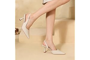 Women's Slingback Pointed Toe Pumps - Faux Leather Sculptural Kitten Heel Shoes for Party & Casual Daily Wear