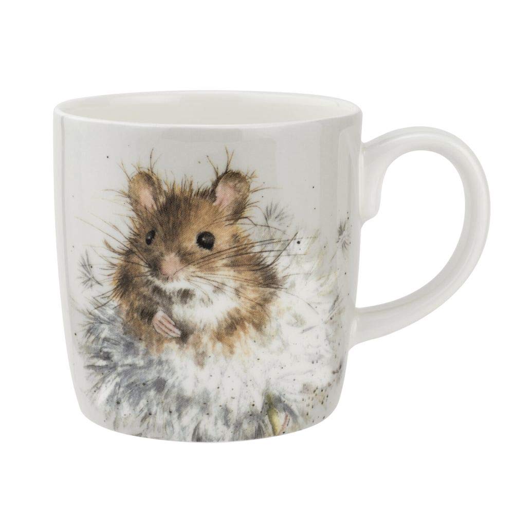 Royal Worcester x Wrendale Designs 'Mouse & Dandelion' Large Coffee Mug - Fine Bone China White Mug with Handle, Mouse Illustration by Artist Hannah Dale, Dishwasher & Microwave Safe, 400ml