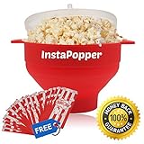 Popcorn Popper with Hot Air Collapsible Microwave Bowl in Red with Handles with Theatre Style Bags Included by Zelquin