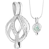 PH PandaHall 925 Sterling Silver Oval Cage Pendant, Platinum Pendant Mounting Setting Bead Frame Pendant Blank with Cubic Zirconia Bead Cage Locket Pendants for Necklace Jewelry Making