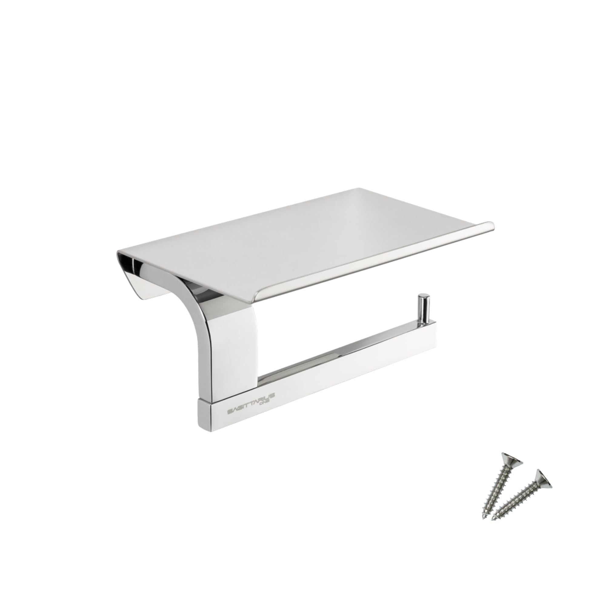 Sagittarius One 160S1 Chrome Toilet Roll Holder with Shelf – Wall Mounted 304 Stainless Steel, Durable & Stylish