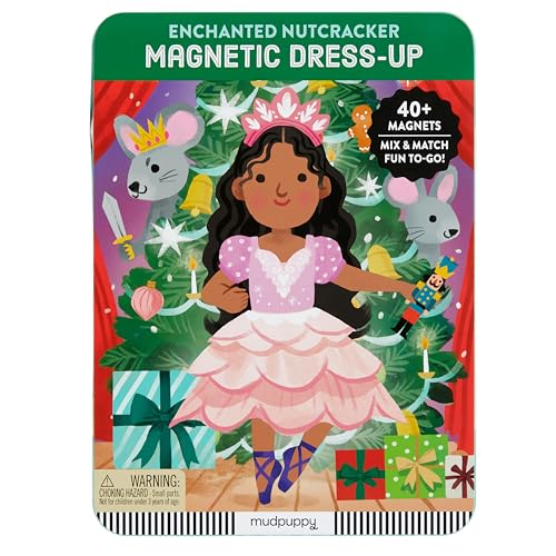 Mudpuppy Enchanted Nutcracker – Magnetic Dress Up Game with Illustrated Christmas Scenes Including 2 Ballerina Characters and Over 40 Mix and Match Magnets Perfect for Holiday Travel