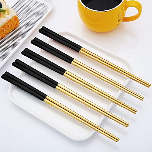 Chopsticks Reusable,Metal Chopsticks 5 Pairs Gift Set,304 Stainless Steel Chopsticks Dishwasher Safe