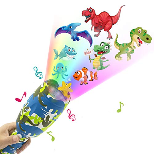 weird tails Projector Flashlight Baby Toys Animal Dinosaurs Toy Slides Sleep Preschool Toys with 8 Patterns Light Show Musical and Educational Toy for Kids Boys and Girls