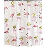 Ofat Home Pink Flamingo Pineapple Shower Curtain for Bathroom Resistant Fabric Cute Home Animal Decor, White Gold 72'x72'