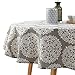 ColorBird Grey Medallion Tablecloth Cotton Linen Dust-proof Table Cover for Kitchen Dinning Tabletop Linen Decor (Round, 60 Inch)