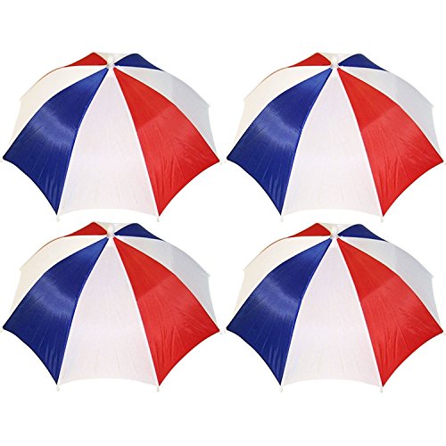 4 Pack Umbrella Hat Cap Hands Free with Head Strap for Sun Rain Red White Blue