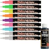 Uchida Bistro Chalk Marker Fine Point Fluorescent Colors 9 Piece Kit FREE 2oz Black Chalkboard Paint