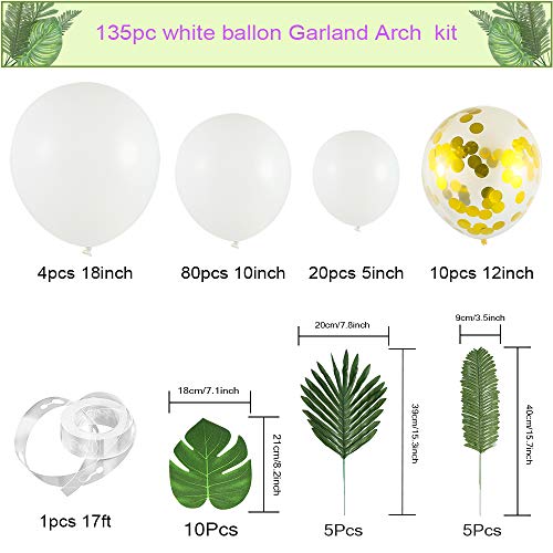 image for Pllieay Balloon Garland Arch Kit Including 114 Pieces White and Gold C