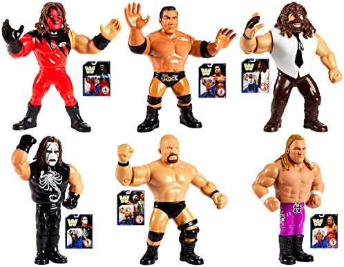 WWE Wrestling 6 Piece Set Retro 2017 Release Action Figures 4" w/Kane &amp; Mankind