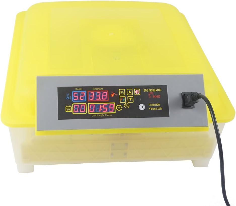 48 Eggs Fully Automatic Poultry Incubator Hatching Eggs Machine Digital Egg Hatcher Turning Temperature Control 80W, Yellow & Transparent