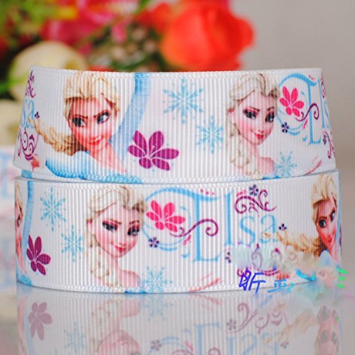 10 Yards 7/8 Inch White Flower Elsa Frozen Princess Cartoon Printed Grosgrain Ribbon No.9587646