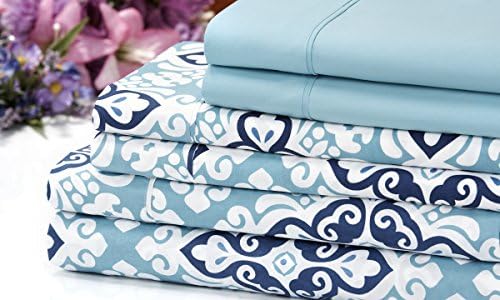 Venetian 1200 Series Soft Brushed Microfiber 6 Piece Deep Pocket Sheet Set - 12 Designs - 2 Bonus Solid Pillowcases (King, Blue Medallion)