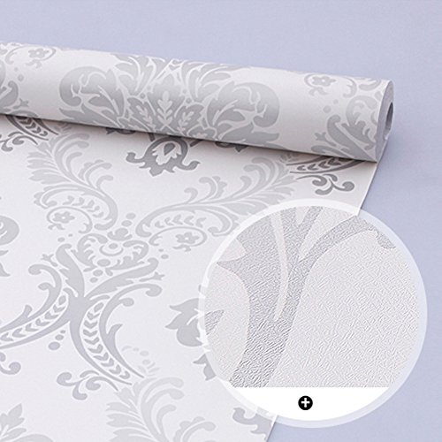 SimpleLife4U Vintage Gray Damask Removable PVC Shelf Drawer Liner Home Decor 17x118 Inch Valentine's Day Gift