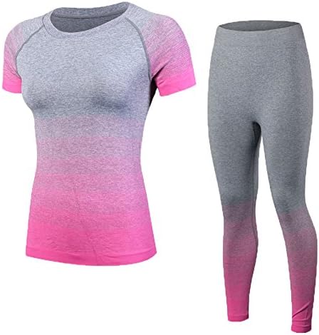Women's 2-Piece Compression Activewear Short Sleeve T-Shirt Top + Pants Tight Workout Set