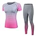 Shimmery Women's 2-Piece Compression Activewear Short Sleeve T-Shirt Top + Pants Tight Workout Set