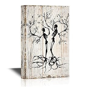Abstract Tree Canvas Wall Art - Two Trees with Branches and Roots in The Shape of Human Skeleton - Gallery Wrap Modern Home Art | Ready to Hang - 12x18 inches