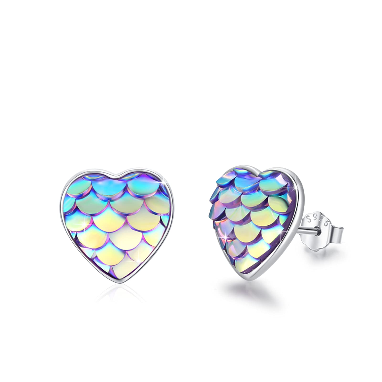 Love Heart Stud Earrings 925 Sterling Silver Girls Mermaid Earrings Small Purple Heart Stud Earrings Jewellery Gift for Women Ladies Children 11 mm