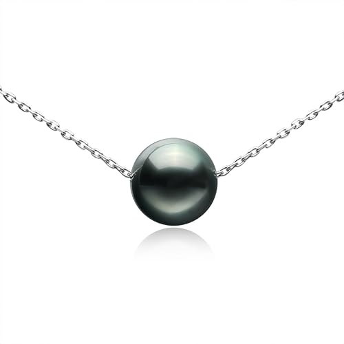Tahitian Cultured Single Black Pearl 9-10mm 925 Sterling Silver Necklace Gifts for Women by VIKI LYNN